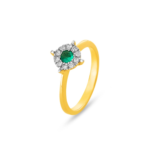 Anel em Ouro Amarelo 18K com Esmeralda E Diamantes 