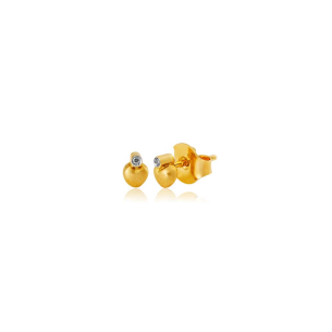 Brinco Infantil de ouro amarelo de coração e Diamante - 18K