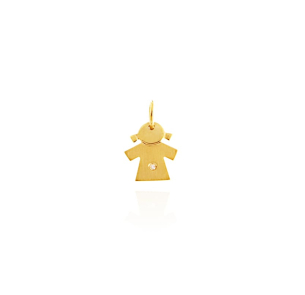 Pingente Ouro Amarelo 18K menina pequena corpo fosco diamante