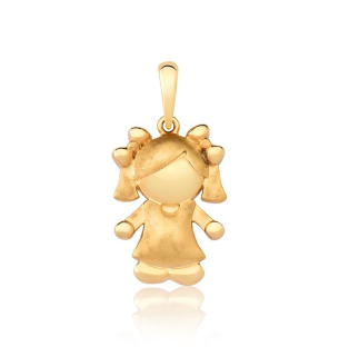 Pingente Ouro Amarelo 18K menina efeito acetinado