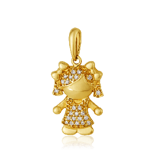 Pingente de Ouro amarelo Menina com Diamantes - 18K