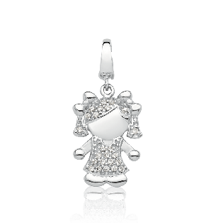 Pingente de Ouro branco Menina com Diamantes - 18K