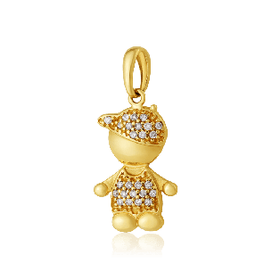 Pingente de ouro 18k menino filho boné com Diamantes