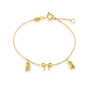 Pulseira Infantil em Ouro Amarelo 18K com Turmalina Rosa 