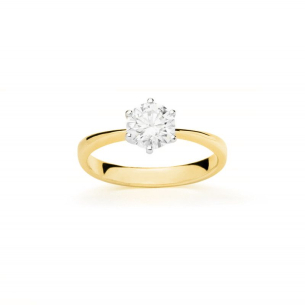 Anel Solitário em Ouro Amarelo 18K com Diamantes 