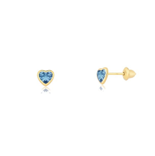 Brinco Infantil em Ouro Amarelo 18K  com Zircônia Azul  