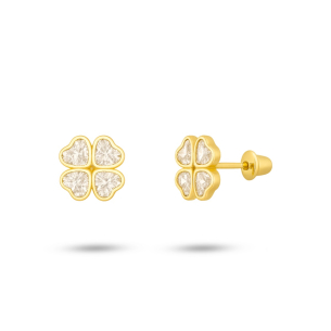 Brinco Infantil Trevo em Ouro Amarelo 18K com Zircônias
