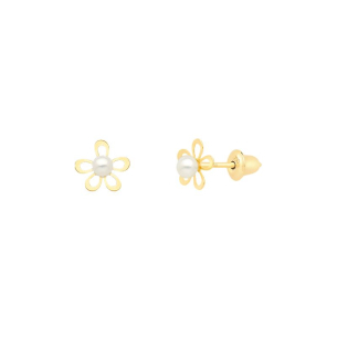 Brinco Infantil em Ouro Amarelo 18K com Pérolas   