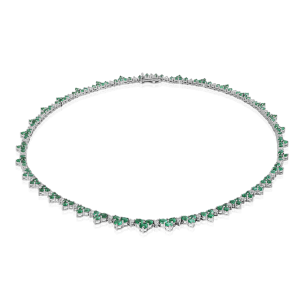 Colar Riviera em Ouro Branco 18K com Esmeraldas e Diamantes