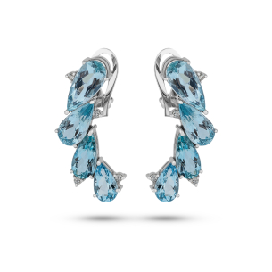 Brinco Earcuff em Ouro Branco 18k com Água Marinha