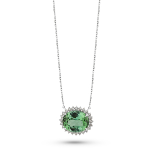 Gargantilha em Ouro Branco 18k com Turmalina Verde e Diamantes