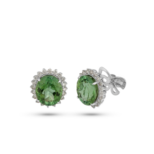Brinco em Ouro Branco 18k com Turmalina Verde e Diamantes