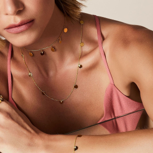 Gargantilha em Ouro Amarelo 18K confetes diamantes