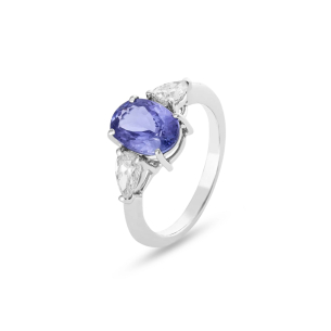 Anel em Ouro Branco 18K com Tanzanita E Diamantes 