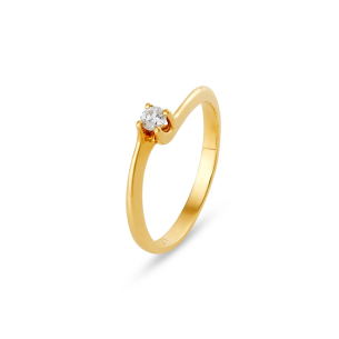 Anel Solitário em Ouro Amarelo 18K com Diamante 