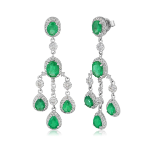 Brinco em Ouro Branco 18K com Diamantes e Esmeralda  