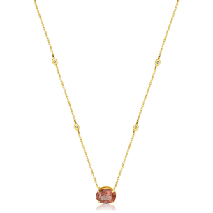 Gargantilha de ouro amarelo  18k com Turmalina Rosa e Diamantes