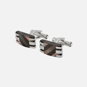 Abotoaduras de ônix Montblanc Stripes Steel com madrepérola