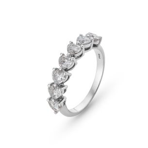 Anel Meia Aliança em Ouro Branco 18K com Diamantes
