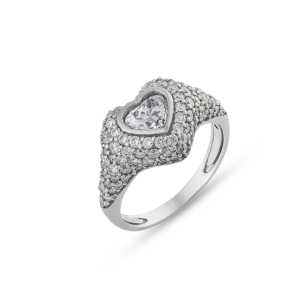 Anel Coração em Ouro Branco 18k com Diamantes