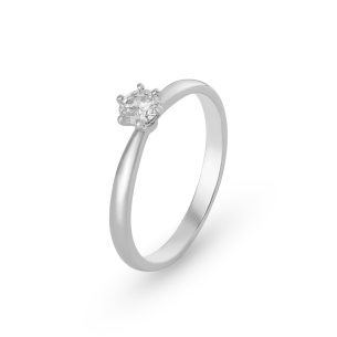 Anel Solitário em Ouro Branco 18K com Diamantes