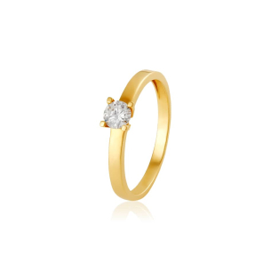 Anel Solitário em Ouro Amarelo 18K com Diamantes 