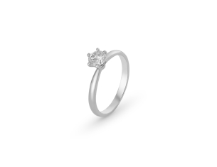 Anel Solitário em Ouro Branco 18K com Diamante