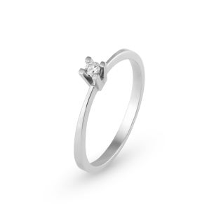 Anel Solitário em Ouro Branco 18K com Diamante