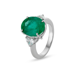 Anel em Ouro Branco 18K com Esmeralda E Diamantes 