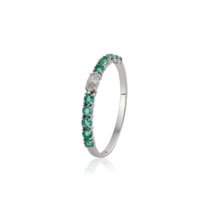 Anel em Ouro Branco 18K com Esmeralda E Diamante 