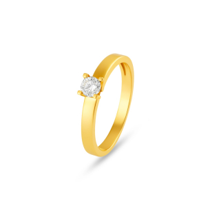 Anel Solitário em Ouro Amarelo 18K com Diamantes 