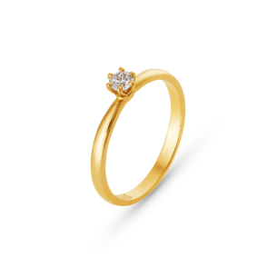 Anel Solitário com Diamante em Ouro Amarelo 18K