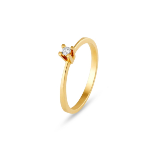 Anel Solitário em Ouro Amarelo 18K com Diamante 