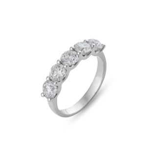 Anel Meia Aliança em Ouro Branco 18K com Diamantes
