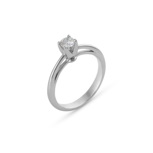 Anel Solitário com Diamante em Ouro Branco 18K