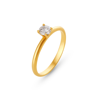Anel Solitário  em Ouro Amarelo 18K com Diamante  