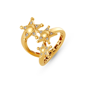 Anel 3 Estrelas em Ouro Amarelo 18K com Diamantes