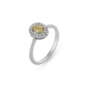 Anel com Diamante Fancy Yellow e Brilhantes em Ouro Branco 18K
