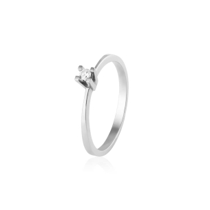 Anel Solitário em Ouro Branco 18K com Diamante 