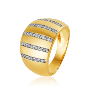 Anel em Ouro Amarelo 18K com Frisos de Diamantes