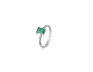 Anel em Ouro Branco 18K com Esmeraldas E Diamantes