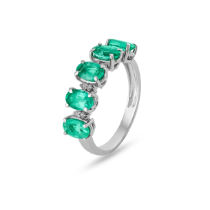 Anel em Ouro Branco 18K com Esmeraldas E Diamantes 