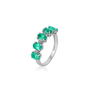 Anel em Ouro Branco 18K com Esmeraldas E Diamantes 