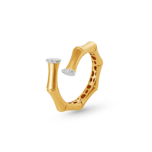 Anel Bambu em Ouro Amarelo 18K com Diamantes