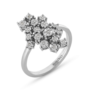 Anel de Dedinho Cluster de Flor em Ouro Branco 18K e Diamante -AN8408.05373