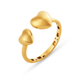 Anel Aberto com Dois Corações em Ouro Amarelo 18K