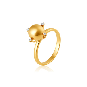 Anel Ouro amarelo - Bola 8mm com Diamantes - 18k