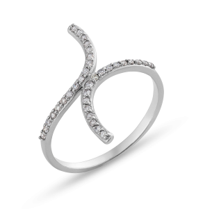 Anel Curvas Cruzadas em Ouro Branco 18K e Diamante 