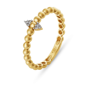 Anel de Bolinhas com Pontos Centrais de Diamantes em Ouro Amarelo 18K
