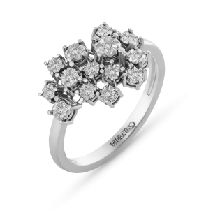 Anel de Dedinho Buquê Floral com Cravação em Ouro Branco 18K